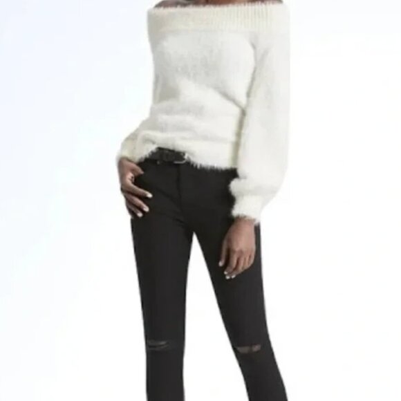 🤍 Banana Republic – Eyelash Off-Shoulder Sweater – Cream – Medium – Worn 1X ✨ - Picture 1 of 11